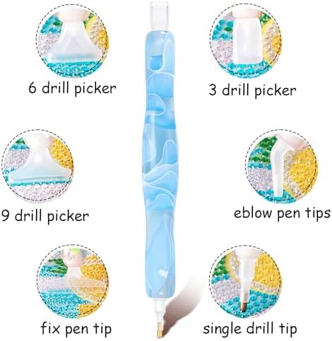 RaySoar Diamond Painting Art Drilling Dot Pen with Tips Nibs Placers Tool Accessories for Adults, Gem Rhinestone Picker Stylus Lt Blue