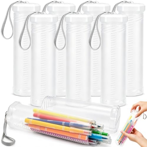 8 Pack Extendable Paint Brush Case, Plastic Telescopic Pencil Tube Holder, Clear Watercolor Pen Storage Organizer, Portable Makeup Tool Container for Drawing Tools Art Supplies Travel