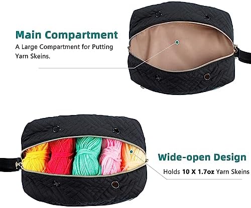 MYBAGZING Small Crochet Bag Organizer - Knitting Yarn Storage for Crocheting Holder Accessories, Needles, Hooks, Gifts, Black, (AM370)