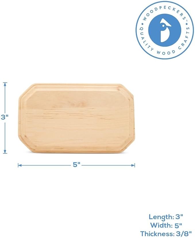 Wood Rectangle Plaque 5 inch, Pack of 1 Beveled Edge Clipped Corner Unfinished Wooden Plaque Wood Plank Craft Blanks by Woodpeckers