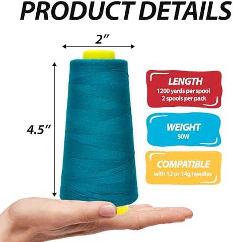 Mandala Crafts Teal Mercerized Cotton Thread Cones for Sewing Quilting
