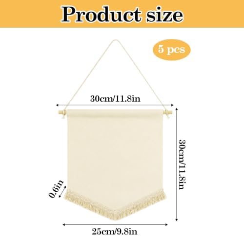 Klmnop 5 Pcs Blank Canvas Banners with Tassels, Enamel Pin Display Banner Wall Hanging, Sublimation blank Banner for Pin Brooch Earrings Jewelry Craft Decor, Beige