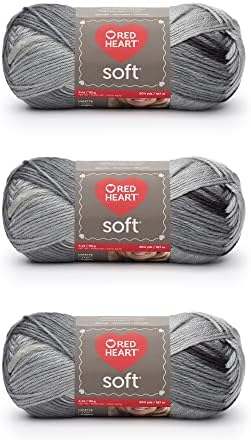 Red Heart Soft Yarn for Crocheting and Knitting, Grayscale, 3-Pack