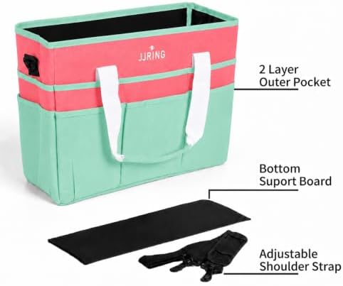 JJRING Craft Organizer Tote Bag Large Art Storage Caddy Green and Orange | With Multiple Pockets For Sewing, Scrapbooking, School, Medical, And Office Supplies