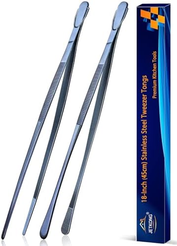JETKONG 2 Pcs 18 Inch (45cm) Stainless Steel Grill Tongs Heavy Duty Giant Tweezer Tongs, Extra Large Tweezers Tools for Cooking, Grilling, BBQ and Turning Food (Navy Blue)