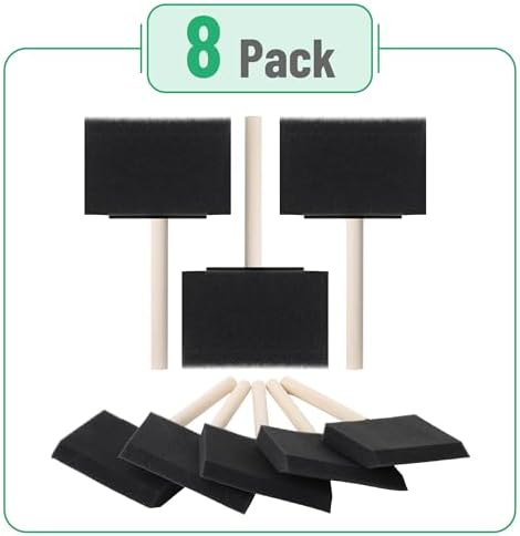 Bates- Foam Paint Brushes, 4 Inch, 8 Pack, Wooden Handle | Sponge Brushes for Painting, Staining, Varnishes, Gluing and DIY Craft Projects on Wood, Metal & More