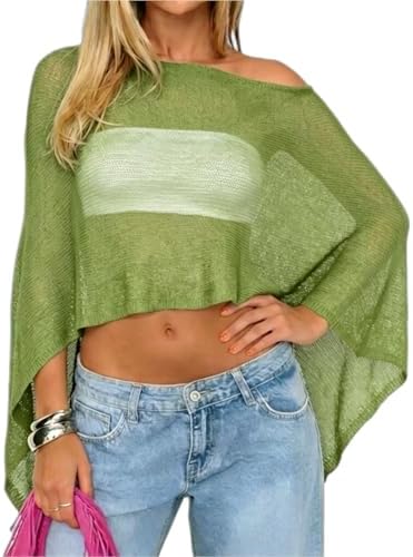 Women Sheer Poncho Top Knit Crochet Irregular Shrug Bolero Shawl Lightweight See Through Beach Cover Up