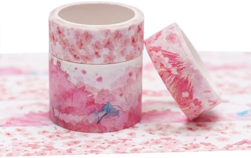 YUBBAEX Cute Printed Washi Tape 3 Rolls Japanese-Style Masking Tape Set Decorative for Arts, DIY Crafts, Journal Supplies, Planners, Scrapbook, Card/Gift Wrapping (Cherry Blossoms (Wide))