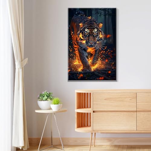 JOOZ Paint by Numbers Kit for Adults with Frame Tiger Paint by Number with Easel Animal Adult Paint by Number Kits on Canvas DIY Paint by Number for Adults for Gift Home Wall Decor 7.87x11.81 Inch