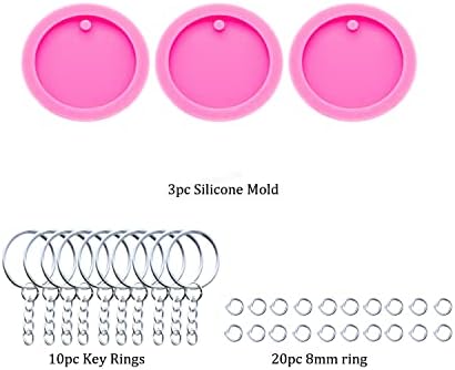 3pc 1.5in Circle with Hole Blank Keychain Resin Crafting Silicone Mold Crafts Epoxy with 10PC Key Ring(DY0260+DY0260+DY0260)