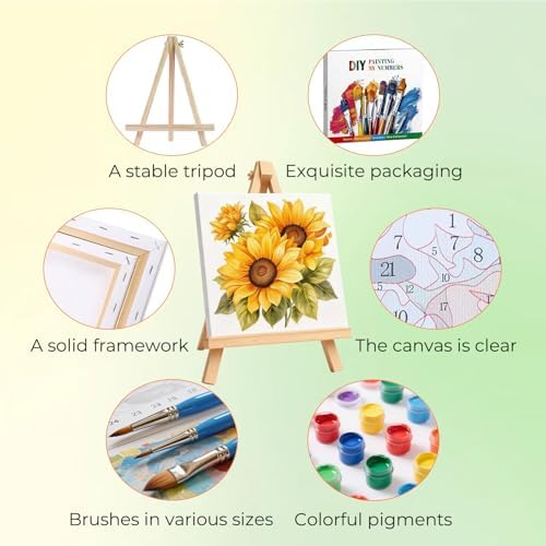 Amaieuin Sunflowers Paint by Numbers for Adults Beginners,Paint by Numbers Frame with Easel Flowers,DIY Number Painting for Adults for Home Wall Art Decor 10x10in
