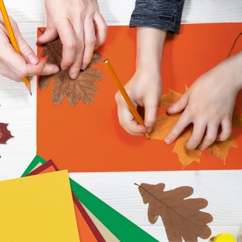Whaline 50 Sheet 8.5 x 11 Inch Assorted Autumn Card Stock Paper Red Yellow Green Brown Colored Scrapbook Paper for Fall Harvest Thanksgiving DIY Maple Leaves Card Making Supplies, 65lb