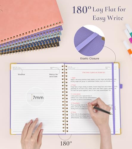 Hardcover Spiral Notebook Journal 8.5” x 11”, A4 Large Leather Notebooks for Women Men, Lined College Ruled Notebook, 100 GSM Paper, Spiral Bound Journals for Work School Note Taking Business, Purple