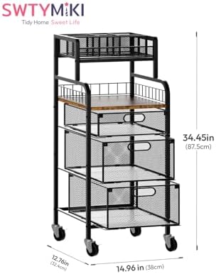 SWTYMIKI Rolling Cart with Drawers - Metal Craft Cart with Wheels, DIY Divider and Wood Shelf, Art Supply Organizer Craft Organizer and Storage, Utility Storage Cart for Home Office Studio, Espresso