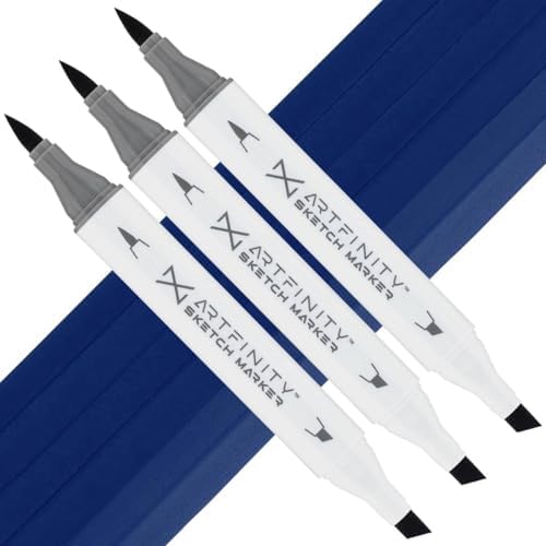 Artfinity Sketch Markers - Set of 3 - Indigo B7-8, Vibrant, Professional, Dye-Based Alcohol Markers for Artists, Drawing, Travel, & More