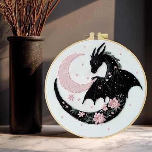 JOZYSH Black Dragon Handmade DIY Embroidery kit,Suitable for Adult Beginners,Includes Embroidery Cloth, Instructions, Embroidery Frame and Needle and Thread, Suitable for Holiday Gifts (Dragon)
