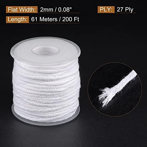 MECCANIXITY Braided Candle Wick Cotton 27 PLY 200 Ft Long 2mm Flat Wide for DIY