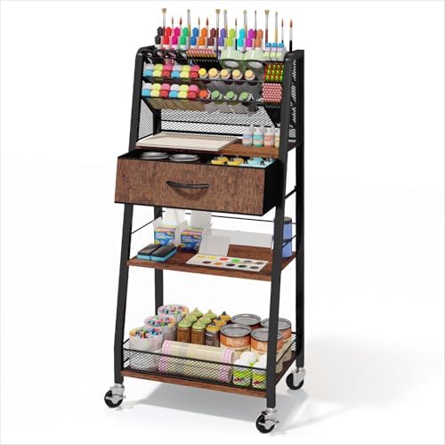 Homsorout 3 Tier Rolling Cart - Metal Utility Cart with Storage Drawer and Wheels, Versatile Art & Craft Organizer for Home, Office, or Studio - Ideal for Storing Brushes, Paints, and Supplies