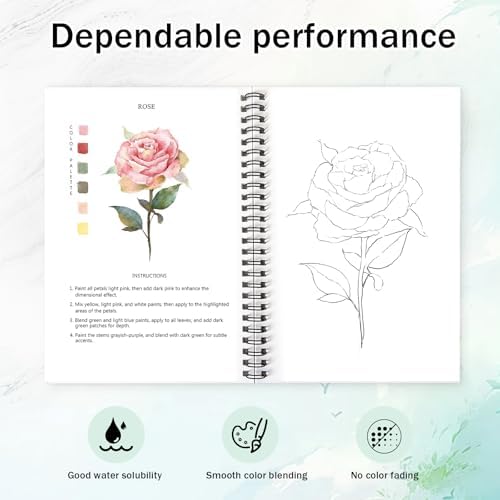 Watercolor Workbooks Plants, 15 Beautiful Paintings for Water Color Book Adult, Watercolor Coloring Book for Beginners, Watercolor Workbook for Adults Teens (Without Palette, Plants)