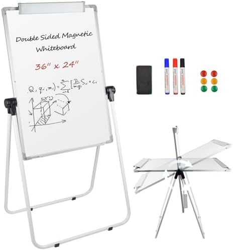 Stand White Board - 36 x 24 Inch Double Sided Magnetic Dry Erase Board with Stand Height Adjustable, 3' x 2' Flip Chart Easel Stand Portable(White)