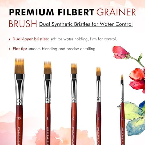 5pcs Dual-Layer Grainer Brush Set- Fuumuui Professional Synthetic Flat Comb Brushes for Unique Texture Painting Perfect for Artists Acrylic, Watercolor and Oil
