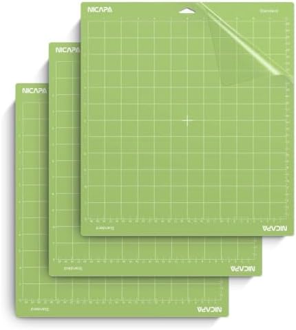 12x12 inch Standard Grip Cutting Mat for Cricut Maker 3/Maker/Explore 3/Air 2/Air/One (3 Pack) Standard Adhesive Sticky Green Quilting Replacement Cut Mats