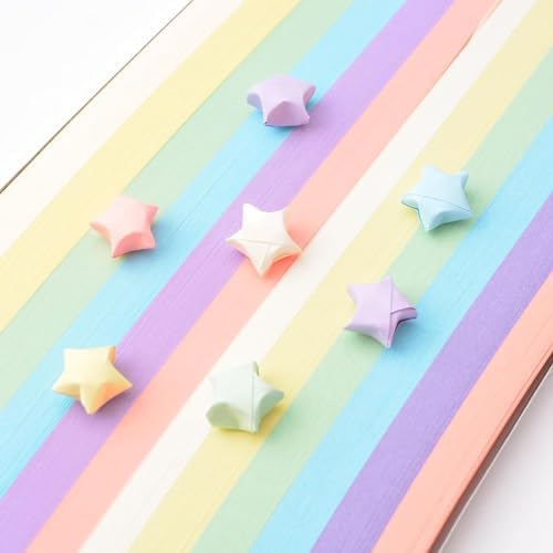 1080 Sheets Star Origami Paper 6 Assortment Color Star Paper Strip Double Sided Origami Stars Paper Solid Color, Lucky Star Decoration Paper Strips DIY Hand Art Crafts (1080 Sheets 6 colors)
