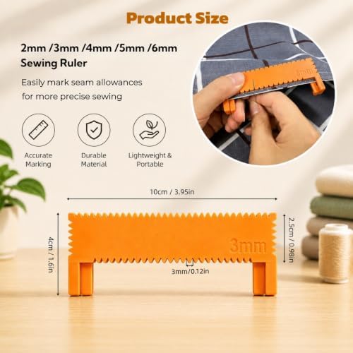 Clip-On Sewing Ruler Set, 2/3/4/5/6mm Stitch Guide Sewing Gauge for Straight Edge Stitching, Hemming & Quilting, 40 PCS Sewing Accessories for Fabric Crafts and DIY Sewing