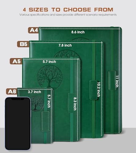 Biuwory B5 Leather Journal Notebook, 256 Lined Pages, Hardcover 7.8"×10.2" | Large Vintage Journal for Women Men,Work,School,Business,Travel Diary,Note taking,College Ruled Writing,Daily Journaling
