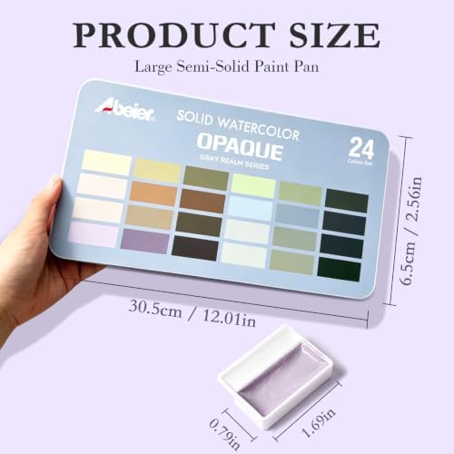 ABEIER Watercolor Paint Set, 24 Colors Opaque Semi-Solid, Muted Gray