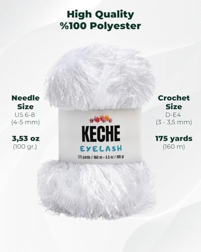 Eyelash Fun Fur Yarn - Premium Soft Crochet Yarn DIY Hand Knitting 100% Polyester 175 Yds 3.53 Oz - Optic White
