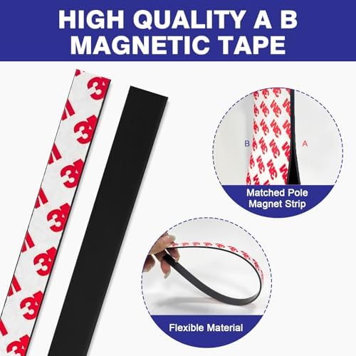 Magnetic Strips with Strong Adhesive Backing (12 Pack, 12" x 0.5") Flexible Magnetic Tape Heavy Duty, Flat Rubber Magnet Tape Strip for DIY Crafts, Art Projects, Photo, Tool Storage