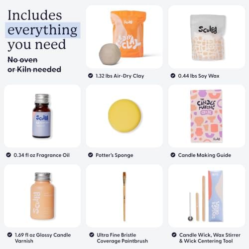 Sculpd Candle Making & Pottery Kit, Air Dry Clay, Orange Ginger Fragrance