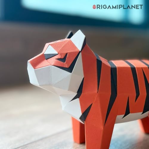 Tiger 3D Origami Paper Craft Kit, Creative Handmade Paper Sculpture Art for Home Decor, Unique Pre-Cut DIY Cute Animal Models Origmai Papercraft Set, Present for Teens & Adults