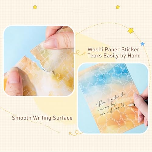 30 Sheets Puzzle Pre-Cut Washi Stickers, Featuring Abstract Watercolor, Pastel Gradient and Geometric Designs for Scrapbooking, Bullet Journaling, DIY Crafts