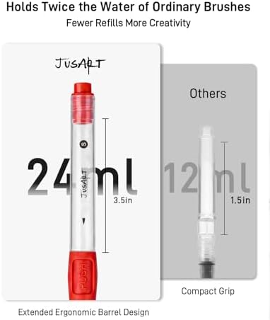 JusArt Water Brush Pens 6-Pack Leak-Proof Refillable Watercolor Pens