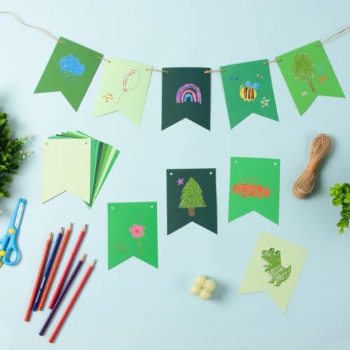 MixTeach 120 pcs Paper Banner Flags Cutouts Green Color Swallowtail Banner