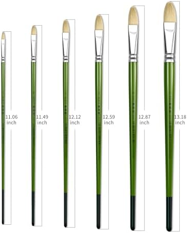 XDT#515 Filbert Artist Paint Brush 6 Piece Set Medium Stiff Hog Bristle Extra Long Handle #2#4#6#8#10#12, Acrylic Oil Watercolor