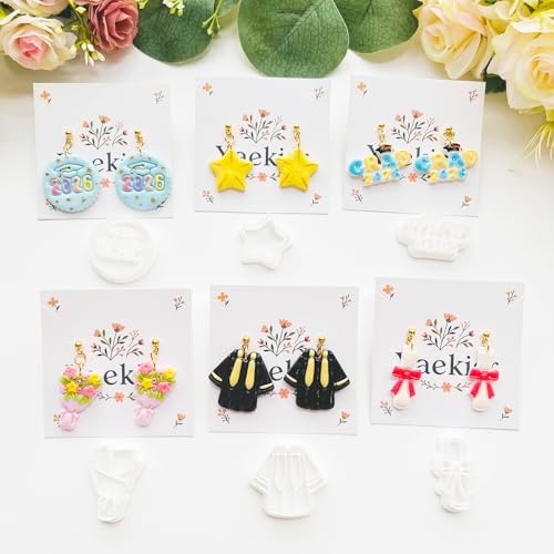 Graduation Polymer Clay Cutters & Stamps Set - 19pcs 0-9 Numbers, GARD/2026 Seals, Owl, Cap, Gown, Balloon for DIY Earring Jewelry, Soft Clay Crafts & Class Party Supplies