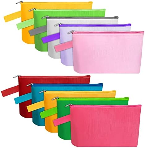 10 Pieces Cotton Canvas Makeup Bag with Bottom and Strap, Multi-Purpose Cosmetic Bag with Zipper Travel Toiletry Pouch, Blank DIY Craft Bag Pencil Bag (Multicolor 02, XS) (MN-WB07)