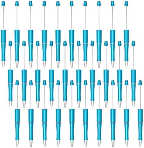 30Pcs Sky Blue Beadable Pens Beaded Ballpoint Pens Bulk for DIY Writing