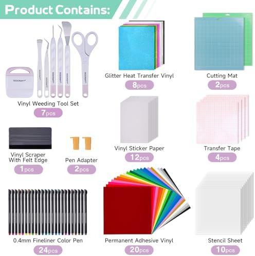 GO2CRAFT All-in-One Accessories Bundle, 90Pcs Ultimate Tools and Vinyl | Accessories Bundle with Vinyl, Weeding Tools, Transfer Tape, Crafting Starter Kit