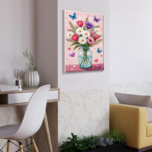 ATDMS Paint by Numbers Kit for Adults with Easel Flowers Paint by Number with Frame Floral Paint by Number with Easel DIY Acrylic Oil Painting Kits for Gift Home Wall Decor 8x12 Inch