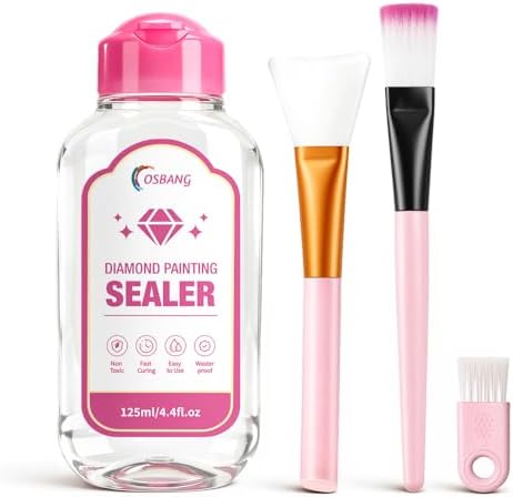 OSBNAG Diamond Painting Sealer, Diamond Painting Glue with Applicator Brush, Permanent Hold & Shine Effect, Helps Retain Sparkle, Also Works for Jigsaw Puzzles (125mL / 4.4 fl oz), Clear