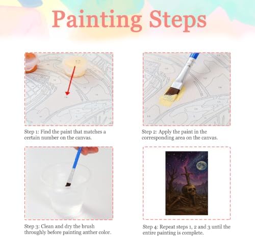 Auremi Skulls Paint by Number Kits with Framed, DIY Halloween Paint by Number Canvas for Adults, Easy Acrylic in Canvas with Brushes for Decor 20x30cm
