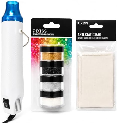 Pixiss Heat Tool Embossing Heat Gun for Crafts, Embossing Arts, Candles, Shrink Wrap. 4 Embossing Powders, Anti-Static Embossing Pad