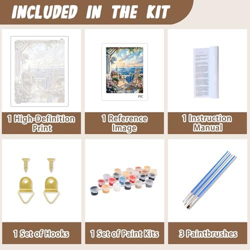XTCIXAL Paint by Numbers Kit for Adults, Beach, 16X20 Inch