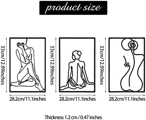 CHENGU 3 Pieces Metal Minimalist Abstract Woman Wall Art Line Drawing Wall Art Decor Single Line Female Home Hanging for Kitchen Bathroom Living Room