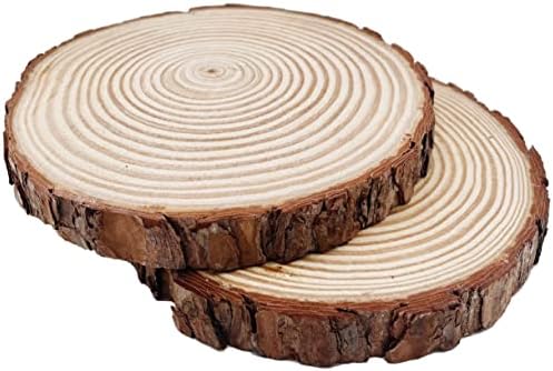Natural Round Discs Rustic Wood Slices 4 PCS 8.2-9 inch Unfinished Wood kit Circles Crafts Tree Slices with Bark Log Discs for DIY Arts and Wedding Party Potluck Banquet Ornaments Decorations