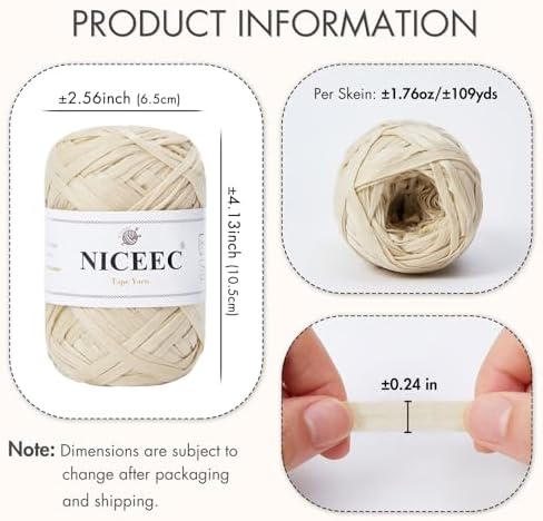 NICEEC 6 Skeins Soft Tape Yarn-Off-White